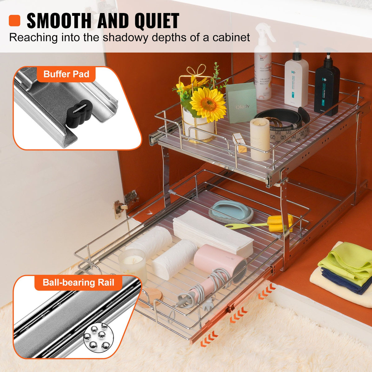 2 Tier 17"x21"x15" Pull Out Cabinet Organizer Heavy-Duty Steel Slide Shelves