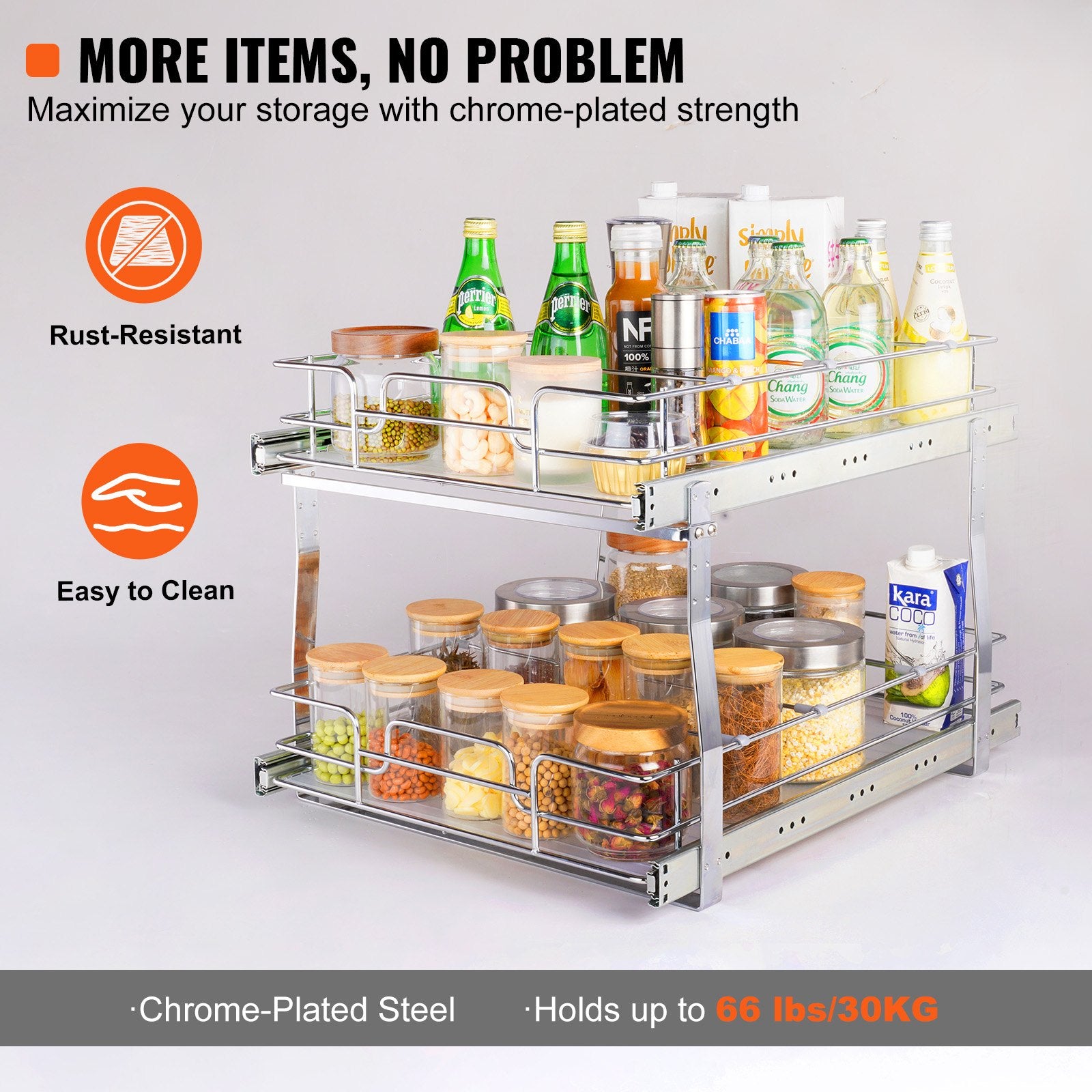 2 Tier 17"x21"x15" Pull Out Cabinet Organizer Heavy-Duty Steel Slide Shelves
