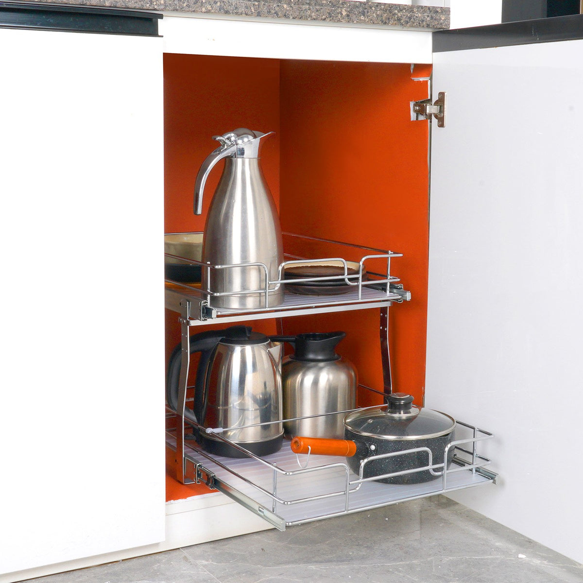2 Tier 17"x21"x15" Pull Out Cabinet Organizer Heavy-Duty Steel Slide Shelves