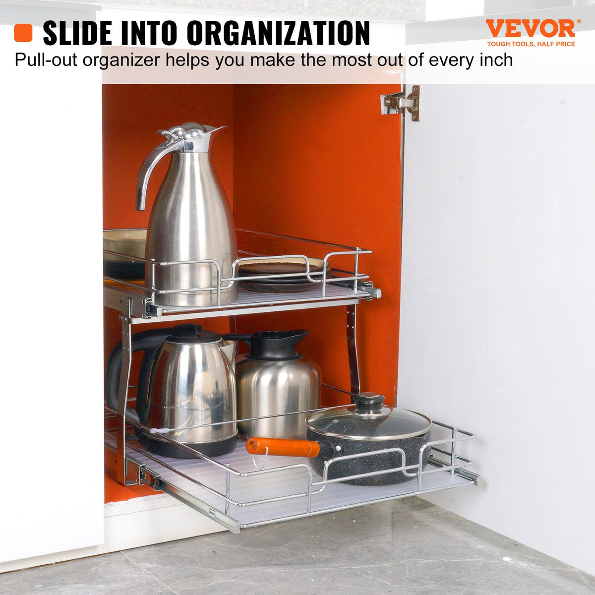 Pull Out Cabinet Organizer 2 Tier 20x21x15 Heavy Duty Steel Slide-Out Shelves