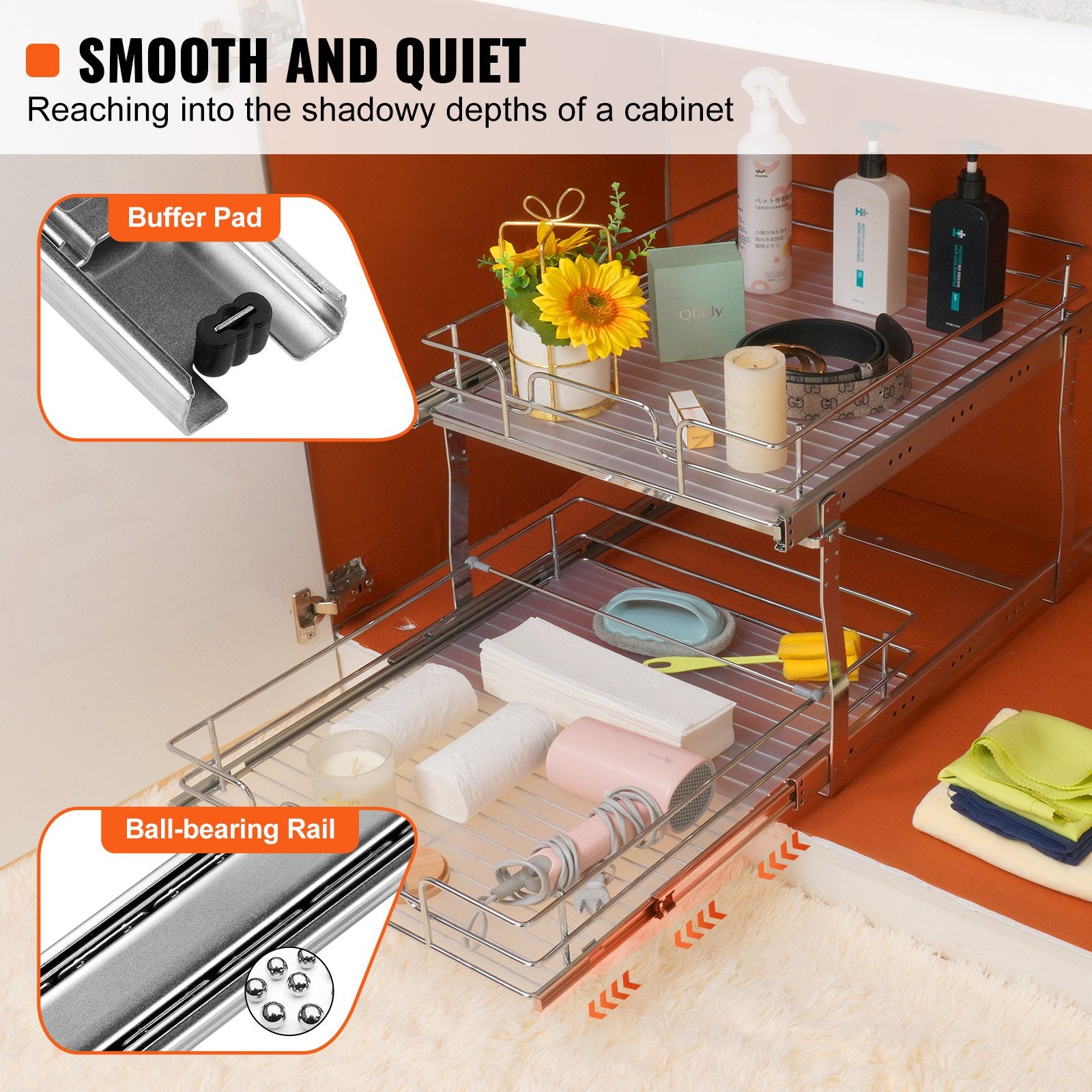 Pull Out Cabinet Organizer 2 Tier 20x21x15 Heavy Duty Steel Slide-Out Shelves