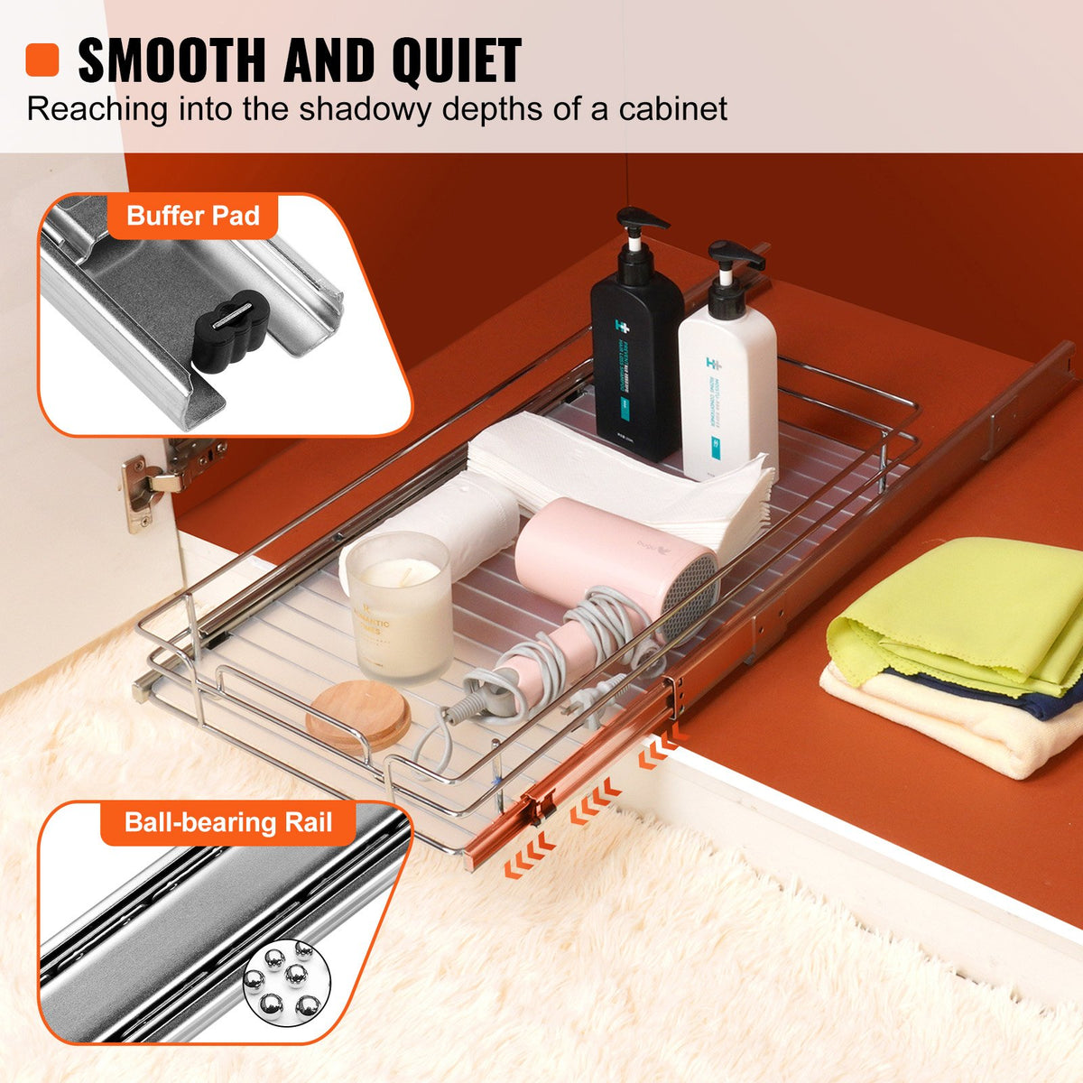 Pull Out Cabinet Organizer 12.5"x16.5"x3.5" Heavy Duty Steel Pantry Drawer
