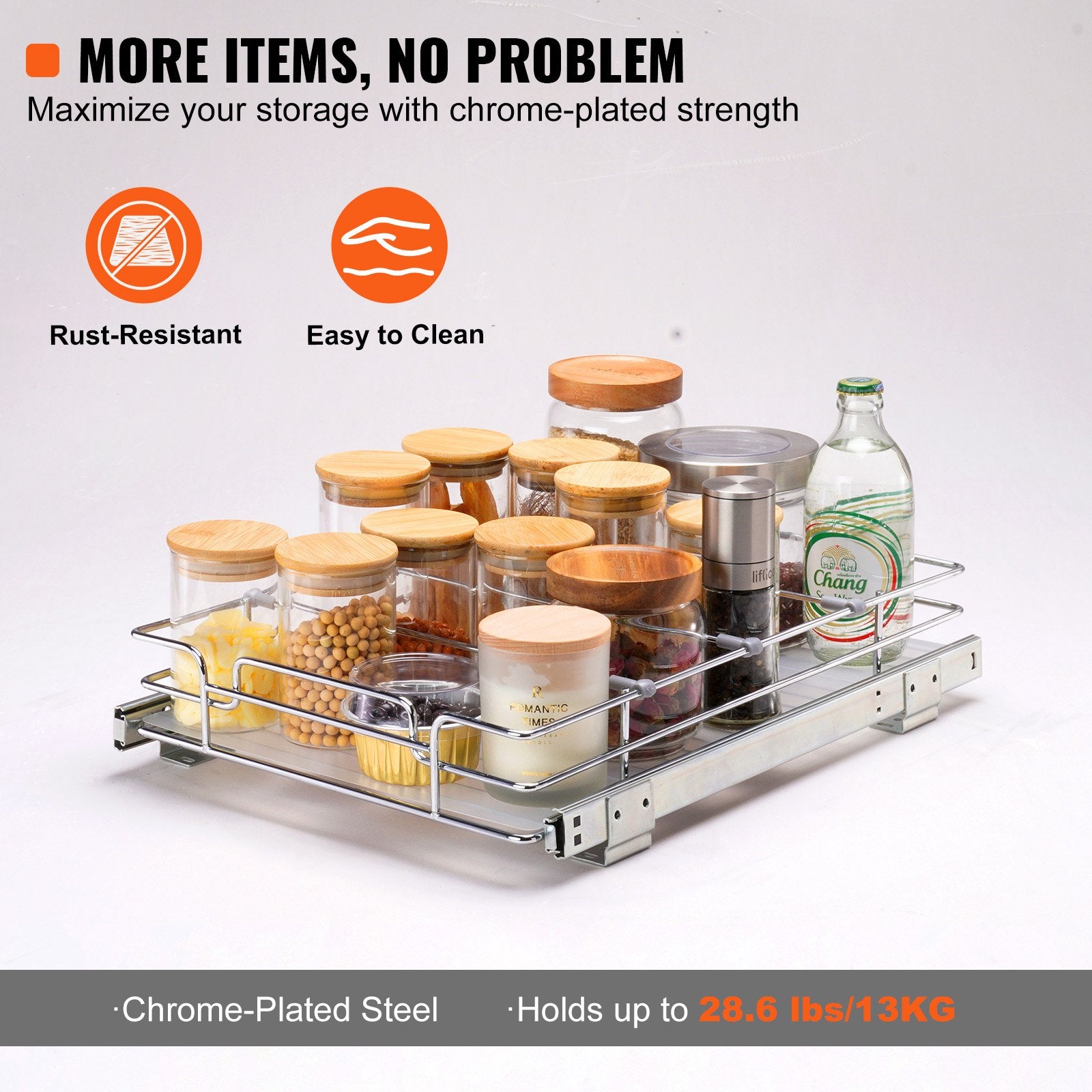 Pull Out Cabinet Organizer 12.5"x16.5"x3.5" Heavy Duty Steel Pantry Drawer