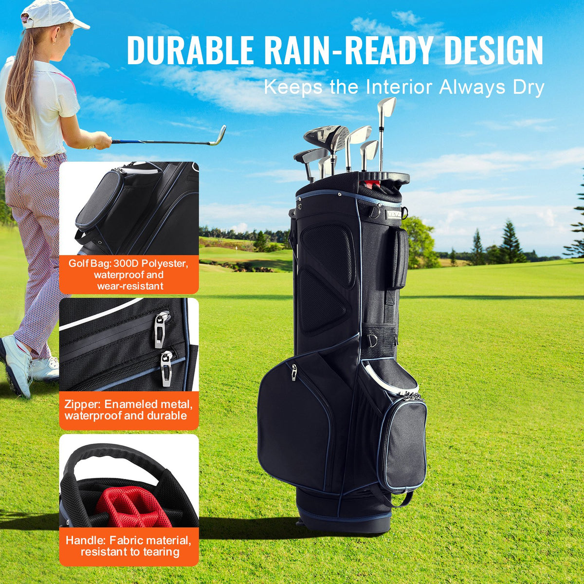 Golf Cart Bag 14-Way Divider 35in 11 Pockets Stand Dual Strap Dust Cover