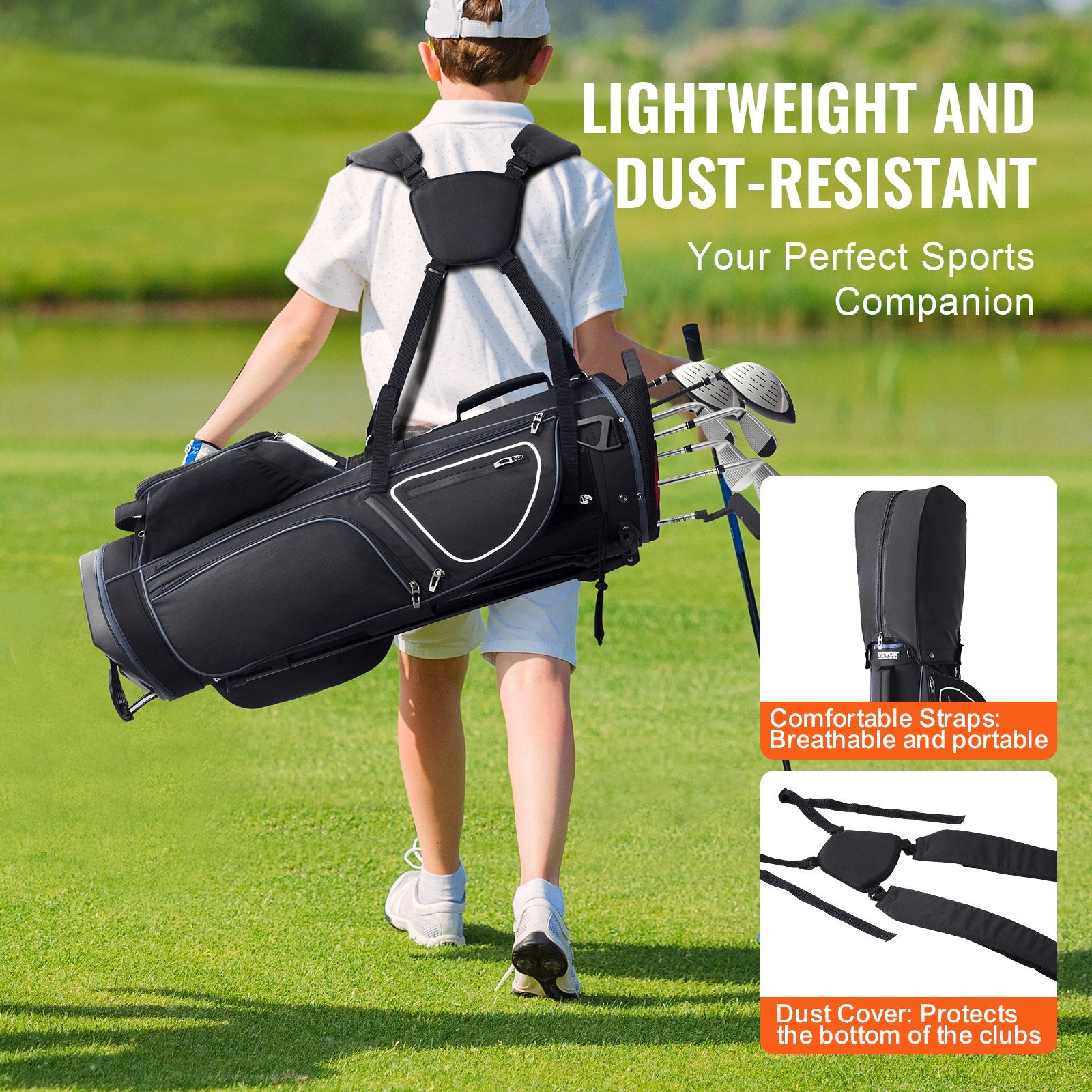 Golf Cart Bag 14-Way Divider 35in 11 Pockets Stand Dual Strap Dust Cover