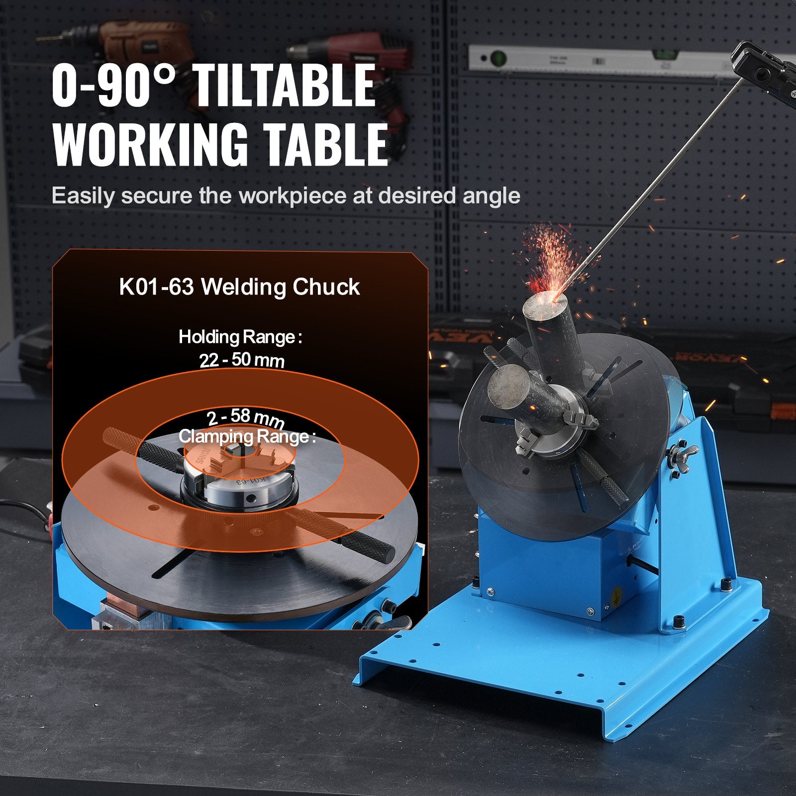 Rotary Welding Positioner 10KG 0-90° Turntable with 8.1" 3-Jaw Chuck 1-12 RPM