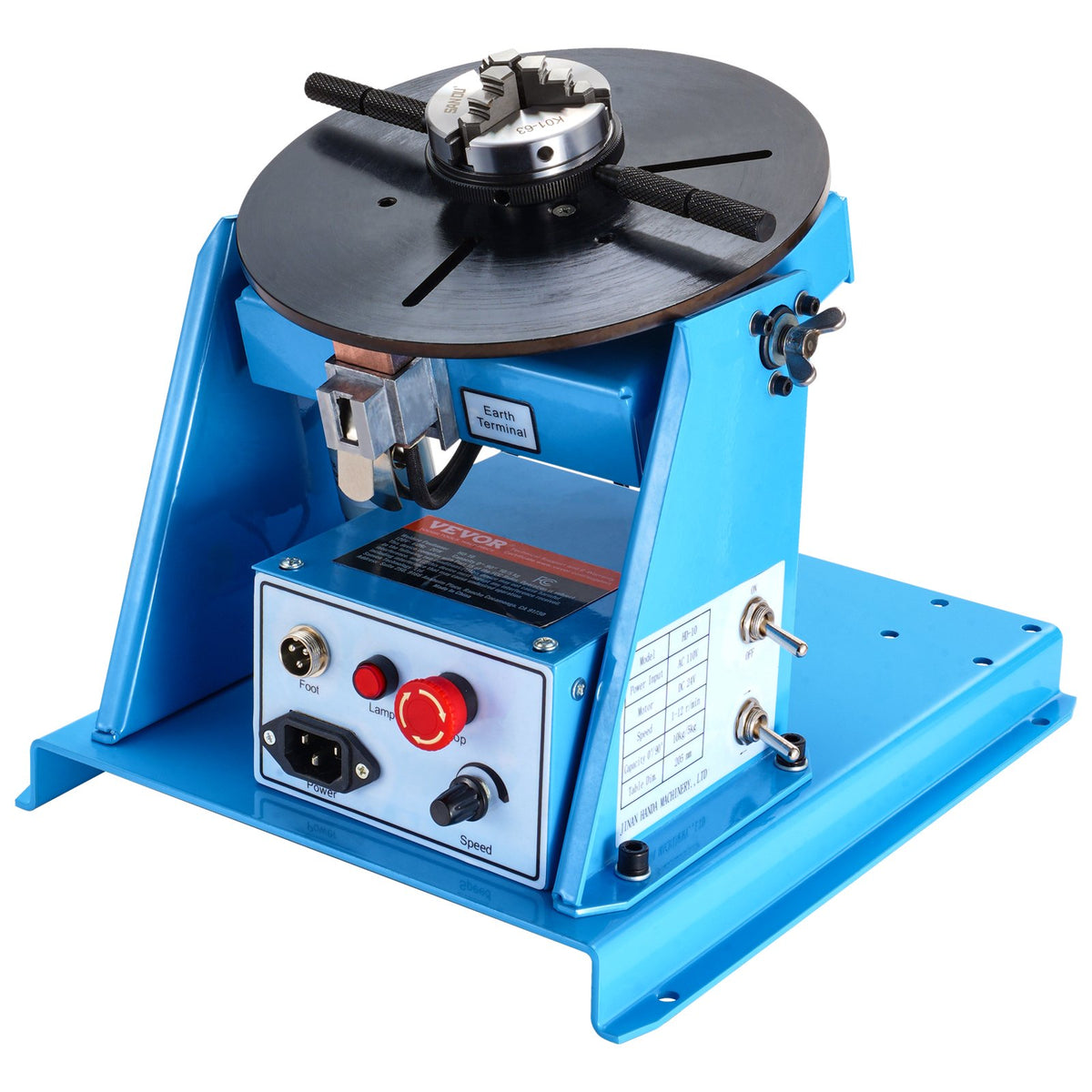 Rotary Welding Positioner 10KG 0-90° Turntable with 8.1" 3-Jaw Chuck 1-12 RPM