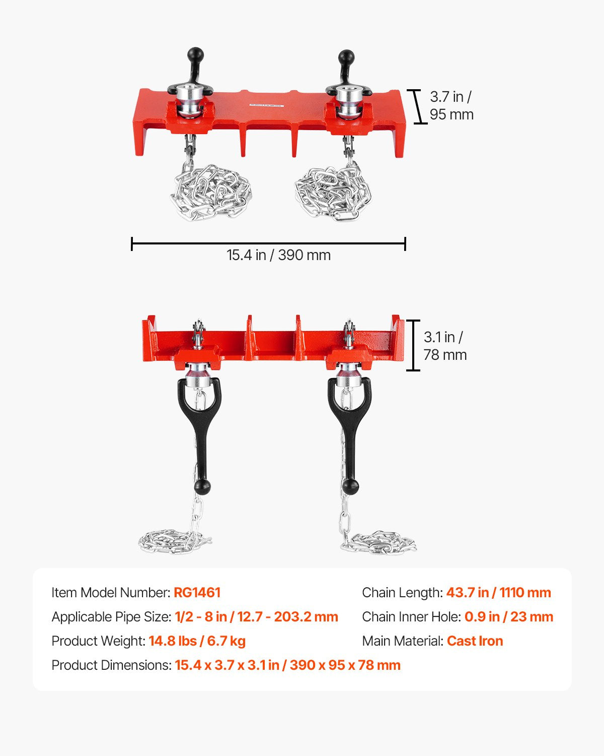 Pipe Welding Vise 1/2-8in Dual Chains Crank Handles Heavy-Duty Cast Iron