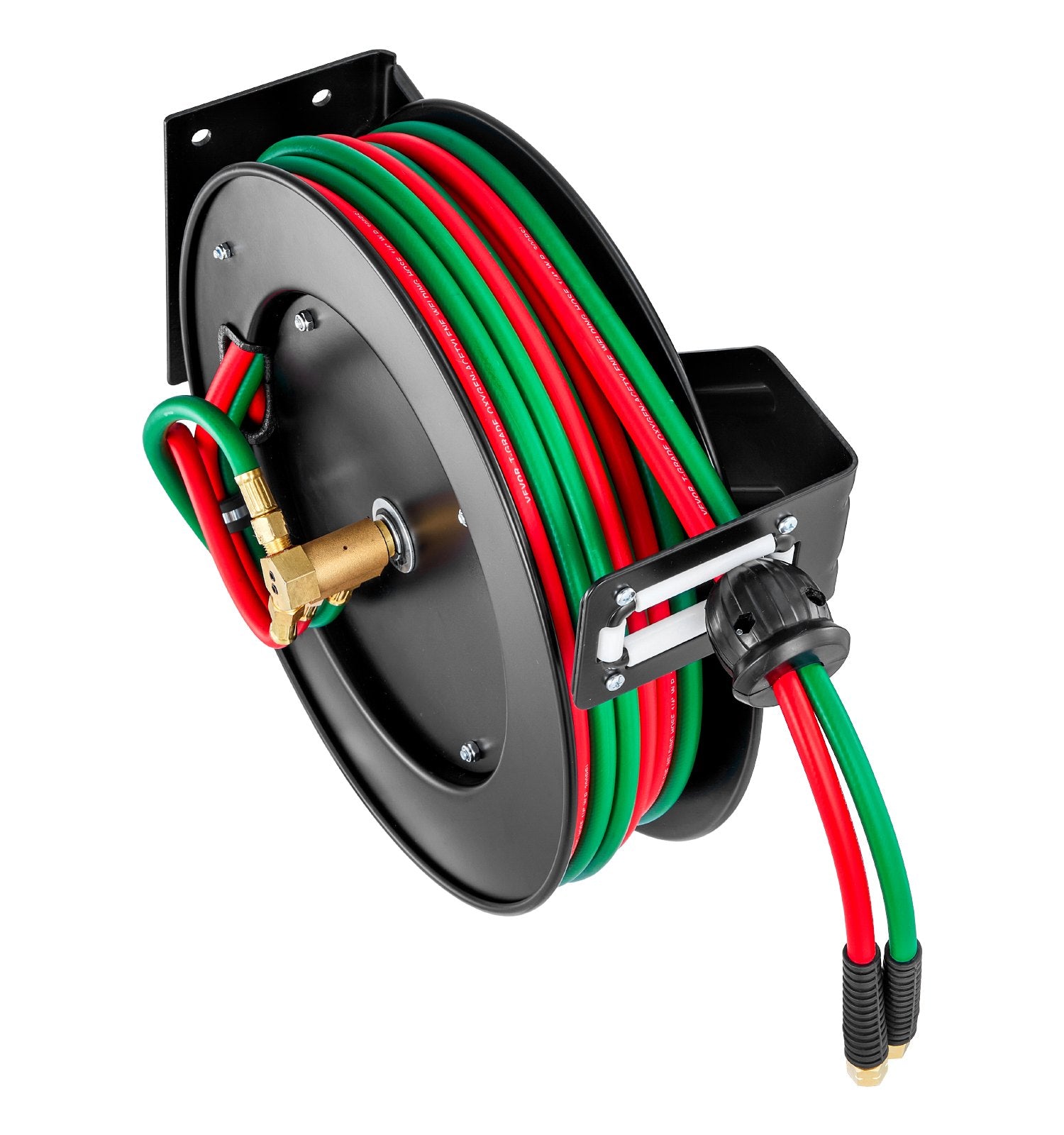 50FT Retrac Twin Oxy-Acetylene Weld Hose Reel 1/4in Auto-Rew WallMount Garage
