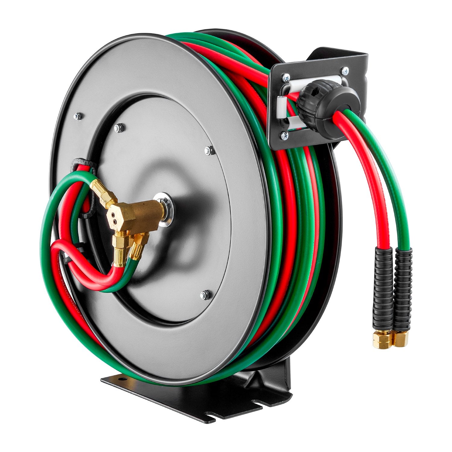 50FT Retrac Twin Oxy-Acetylene Weld Hose Reel 1/4in Auto-Rew WallMount Garage