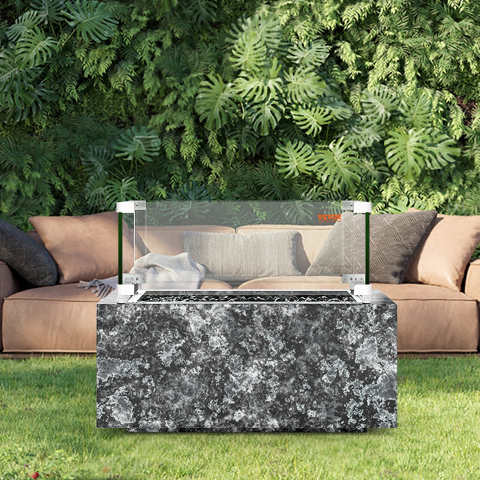 380 x 380 x 180 mm Gas Fire Pit Wind Guard Square Tempered Glass