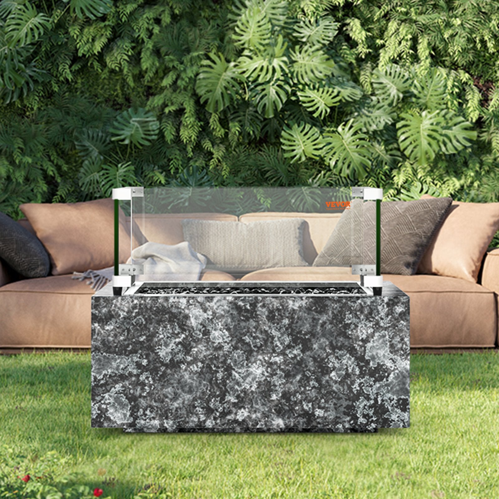 Gas Fire Pit Wind Guard Square 493x493x191mm 8mm Tempered Glass Corner Bracket