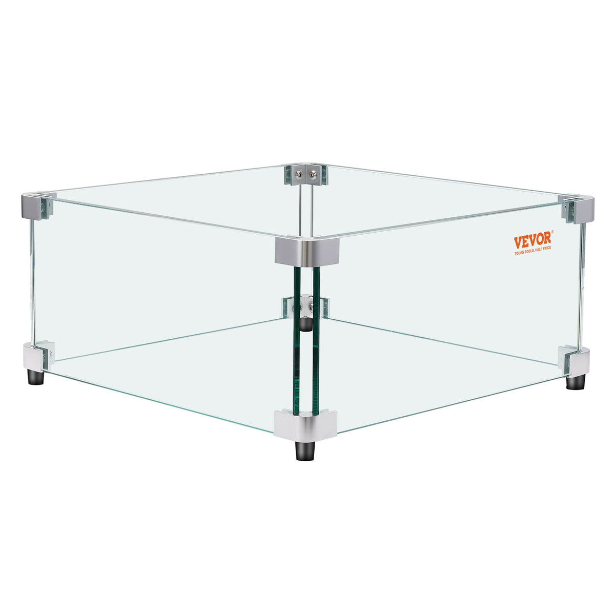 Gas Fire Pit Wind Guard Square 493x493x191mm 8mm Tempered Glass Corner Bracket