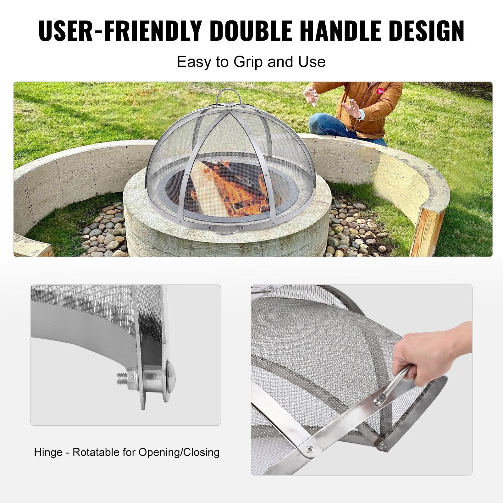 Firepit Spark Screen Lid 40" Stainless-Steel Round Outdoor Fire Pit Metal Cover