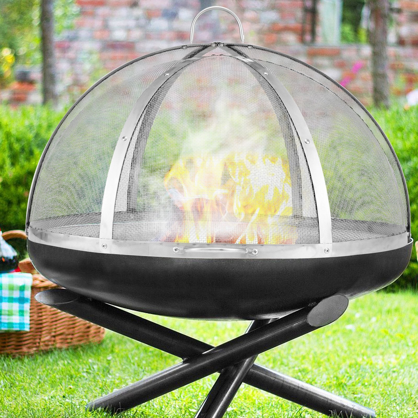 Firepit Spark Screen Lid 40" Stainless-Steel Round Outdoor Fire Pit Metal Cover