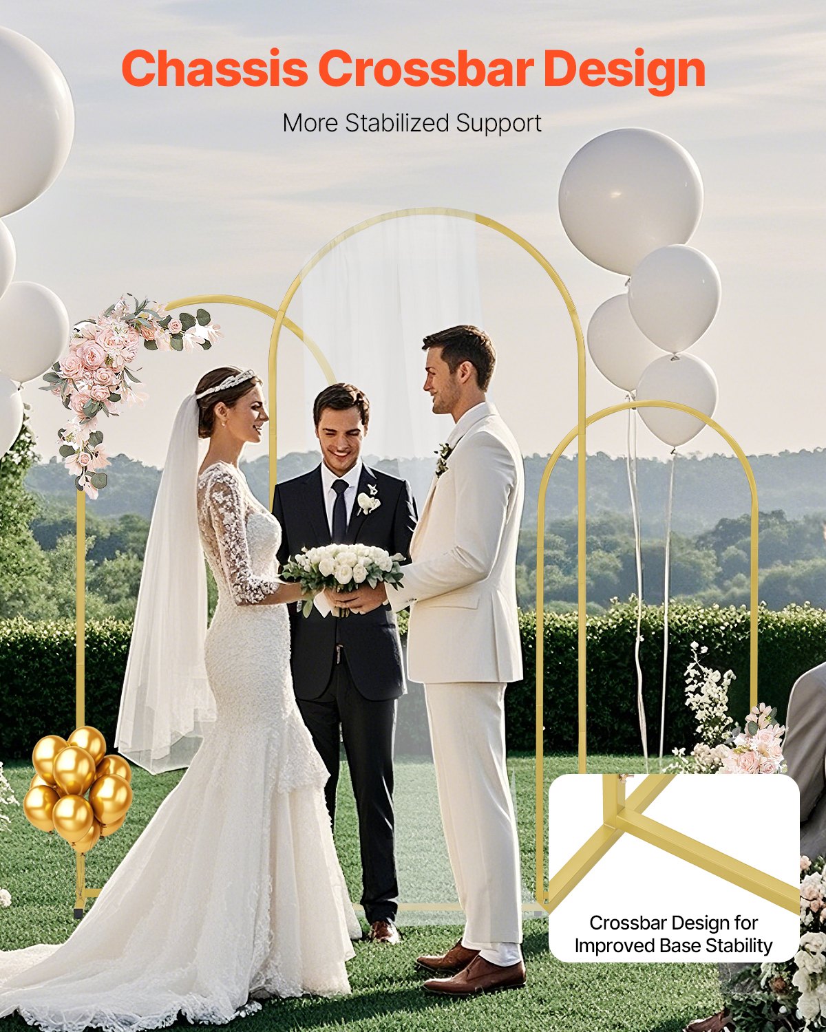 Set of 3 Wedding Arch Backdrop Stand Gold Metal Stable Dome 6FT, 5FT and 4FT