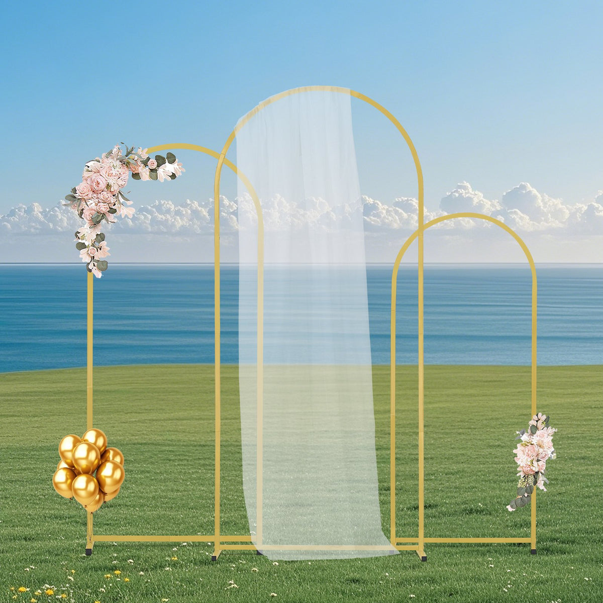 Set of 3 Wedding Arch Backdrop Stand Gold Metal Stable Dome 6FT, 5FT and 4FT