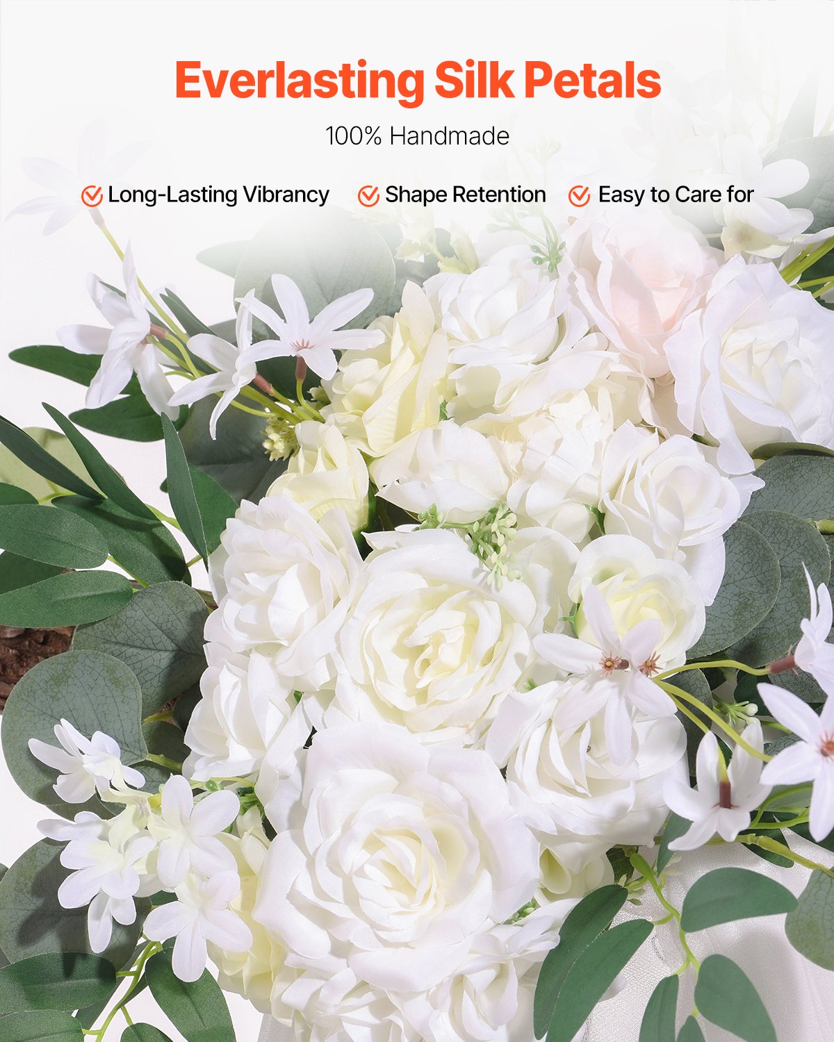 Artificial Wedding Arch Flowers Kit, White 3-Pack with Drapes for Ceremony Decor