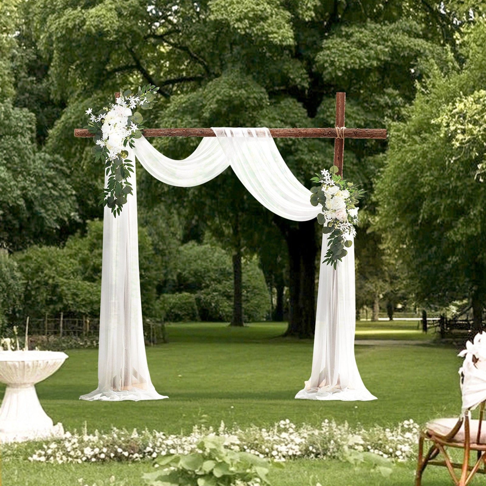 Artificial Wedding Arch Flowers Kit, White 3-Pack with Drapes for Ceremony Decor