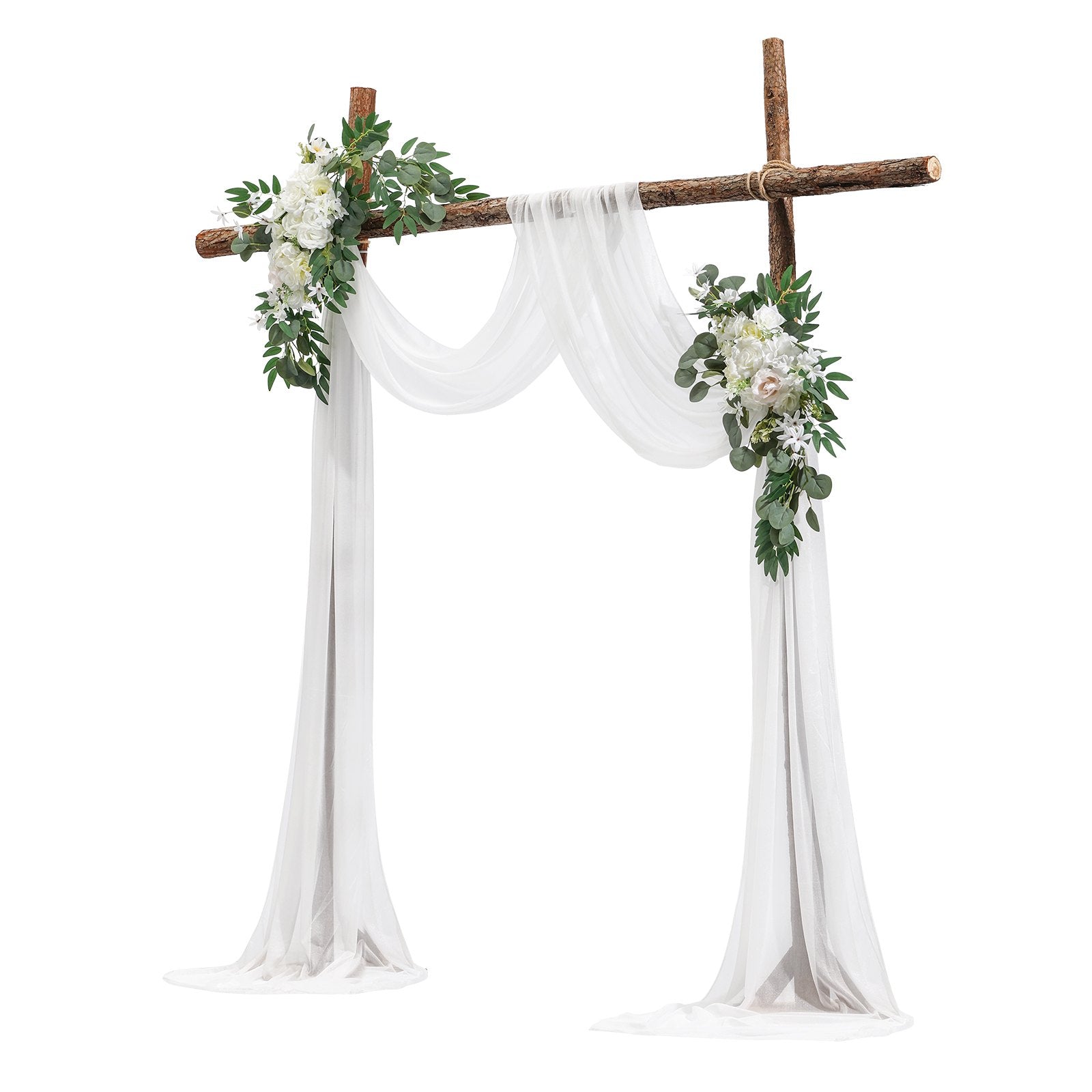Artificial Wedding Arch Flowers Kit, White 3-Pack with Drapes for Ceremony Decor