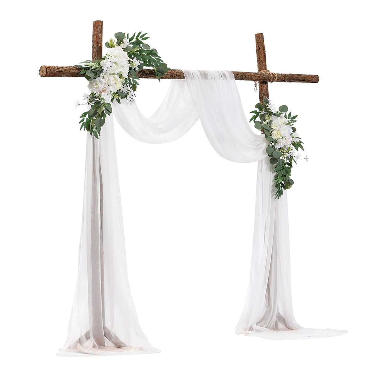 Artificial Wedding Arch Flowers Kit, White 3-Pack with Drapes for Ceremony Decor