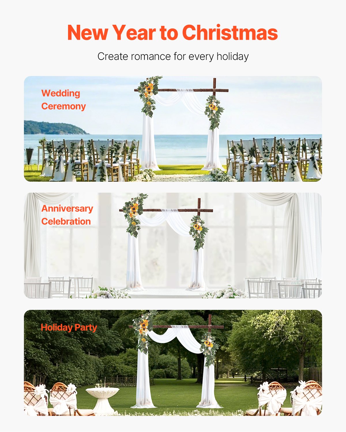 Artificial Wedding Arch Flowers Kit, Yellow 3Pack with Drapes for Ceremony Decor