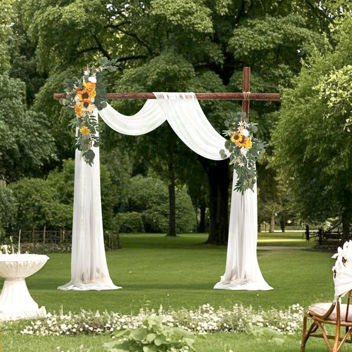 Artificial Wedding Arch Flowers Kit, Yellow 3Pack with Drapes for Ceremony Decor