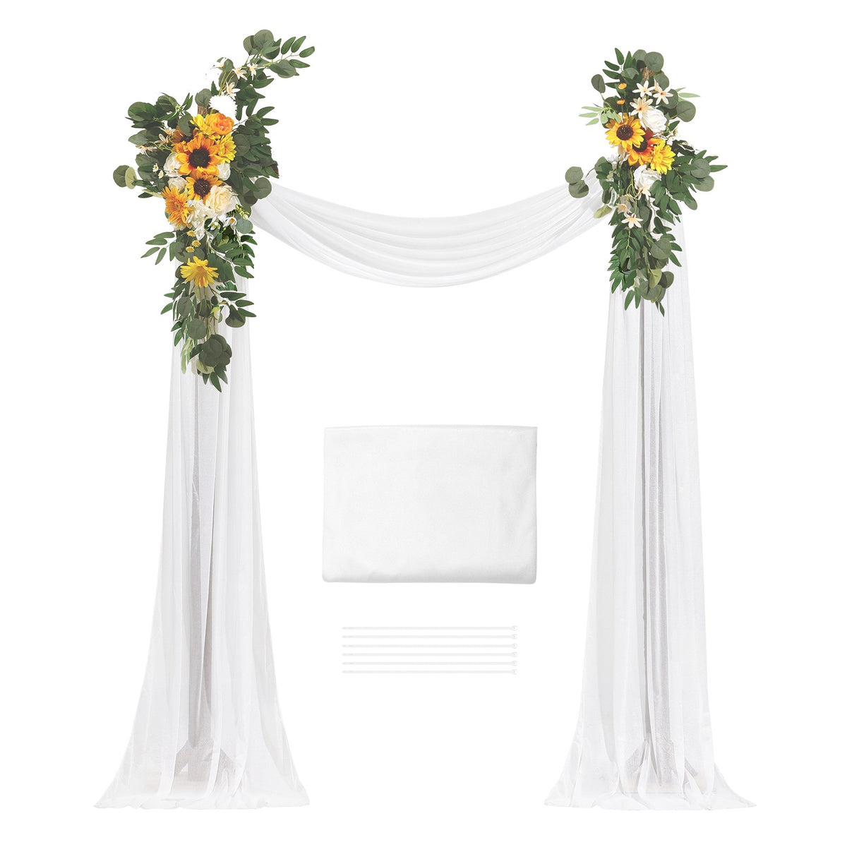 Artificial Wedding Arch Flowers Kit, Yellow 3Pack with Drapes for Ceremony Decor