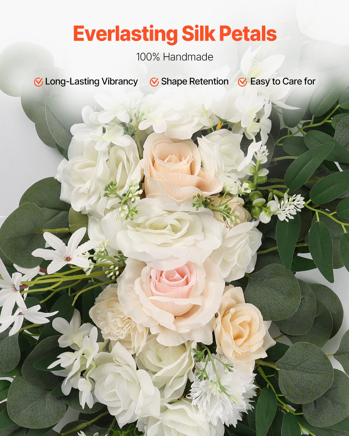 Artificial Wedding Arch Flowers Kit, White 4-Pack with Drapes for Ceremony Decor