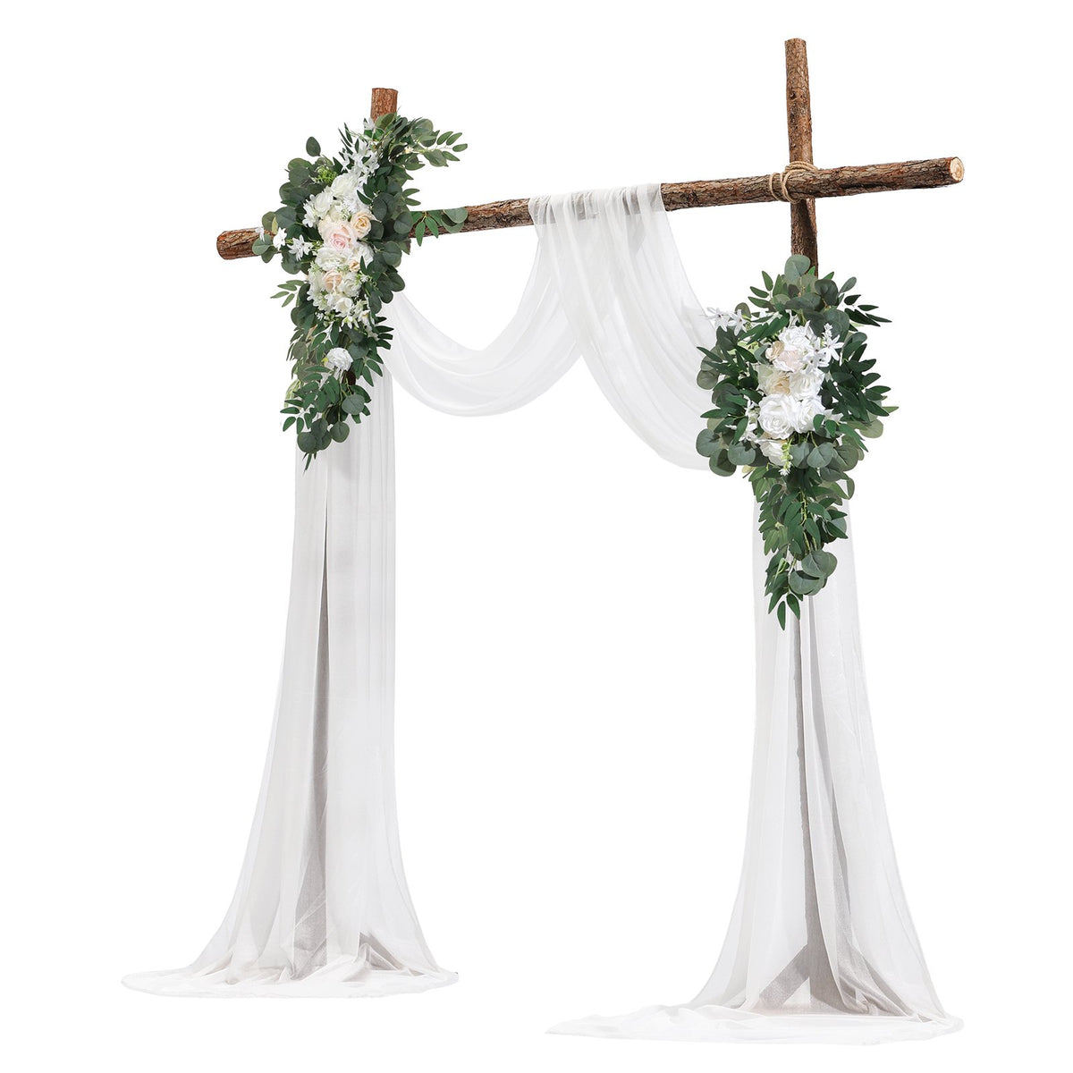 Artificial Wedding Arch Flowers Kit, White 4-Pack with Drapes for Ceremony Decor