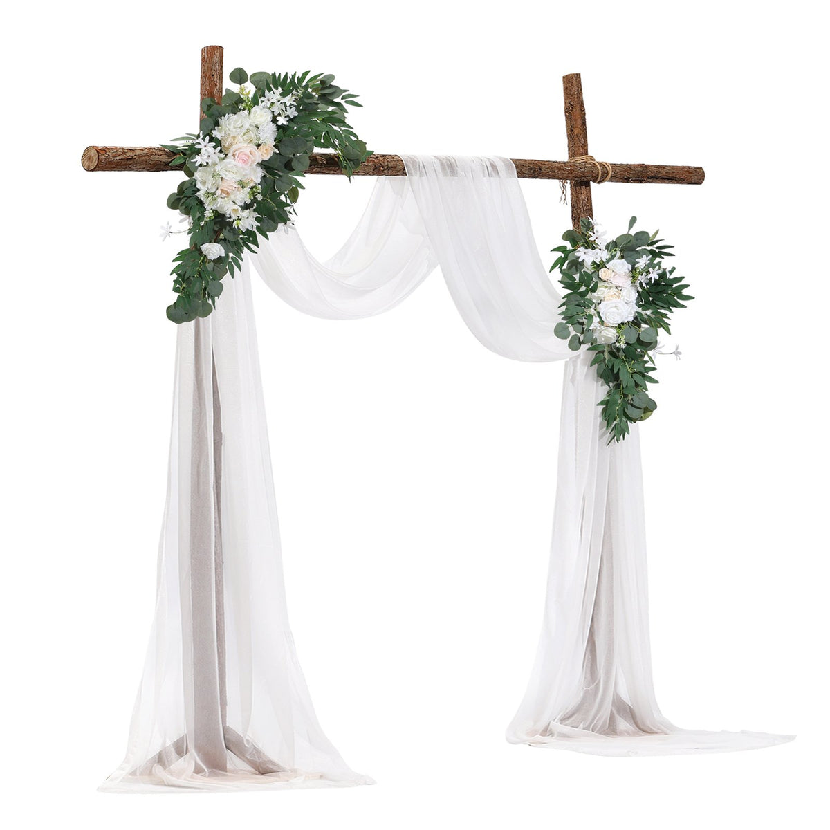 Artificial Wedding Arch Flowers Kit, White 4-Pack with Drapes for Ceremony Decor
