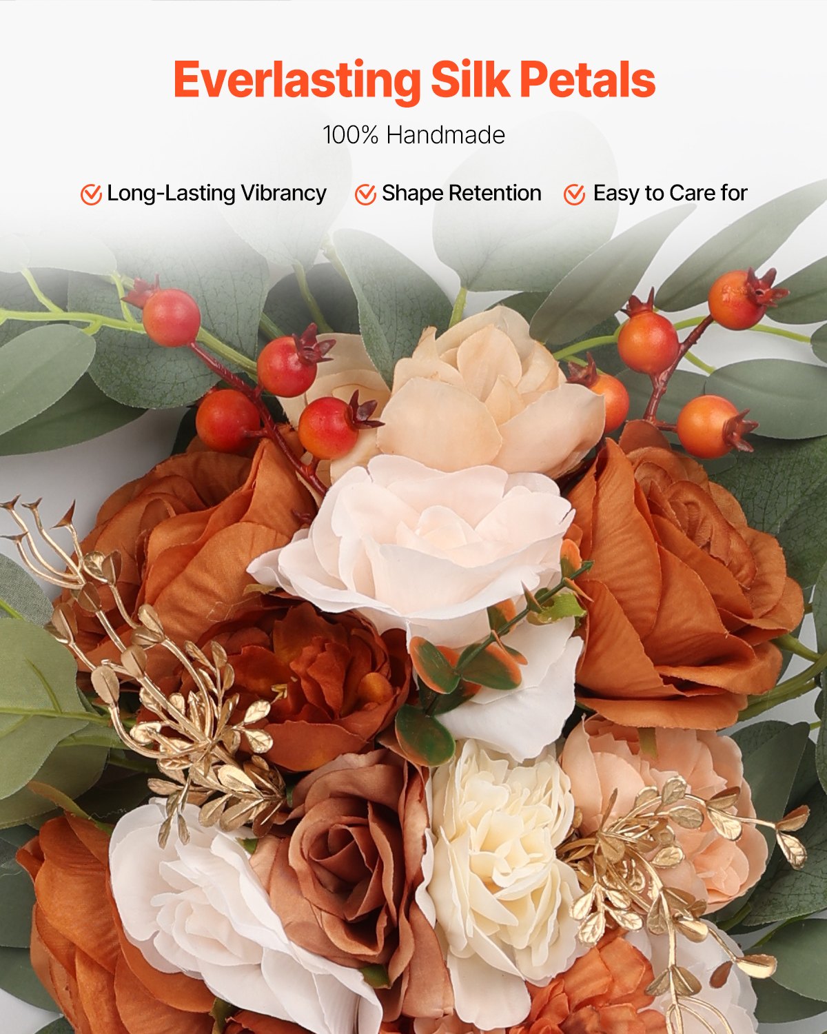 Artificial Wedding Arch Flowers Kit, Orange 4Pack with Drapes for Ceremony Decor
