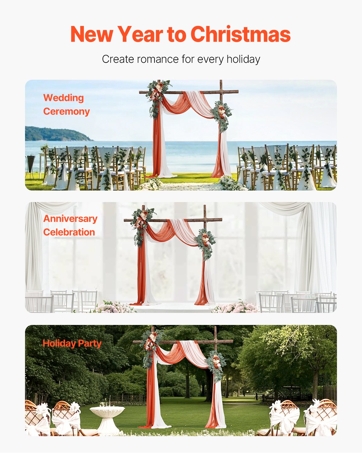 Artificial Wedding Arch Flowers Kit, Orange 4Pack with Drapes for Ceremony Decor