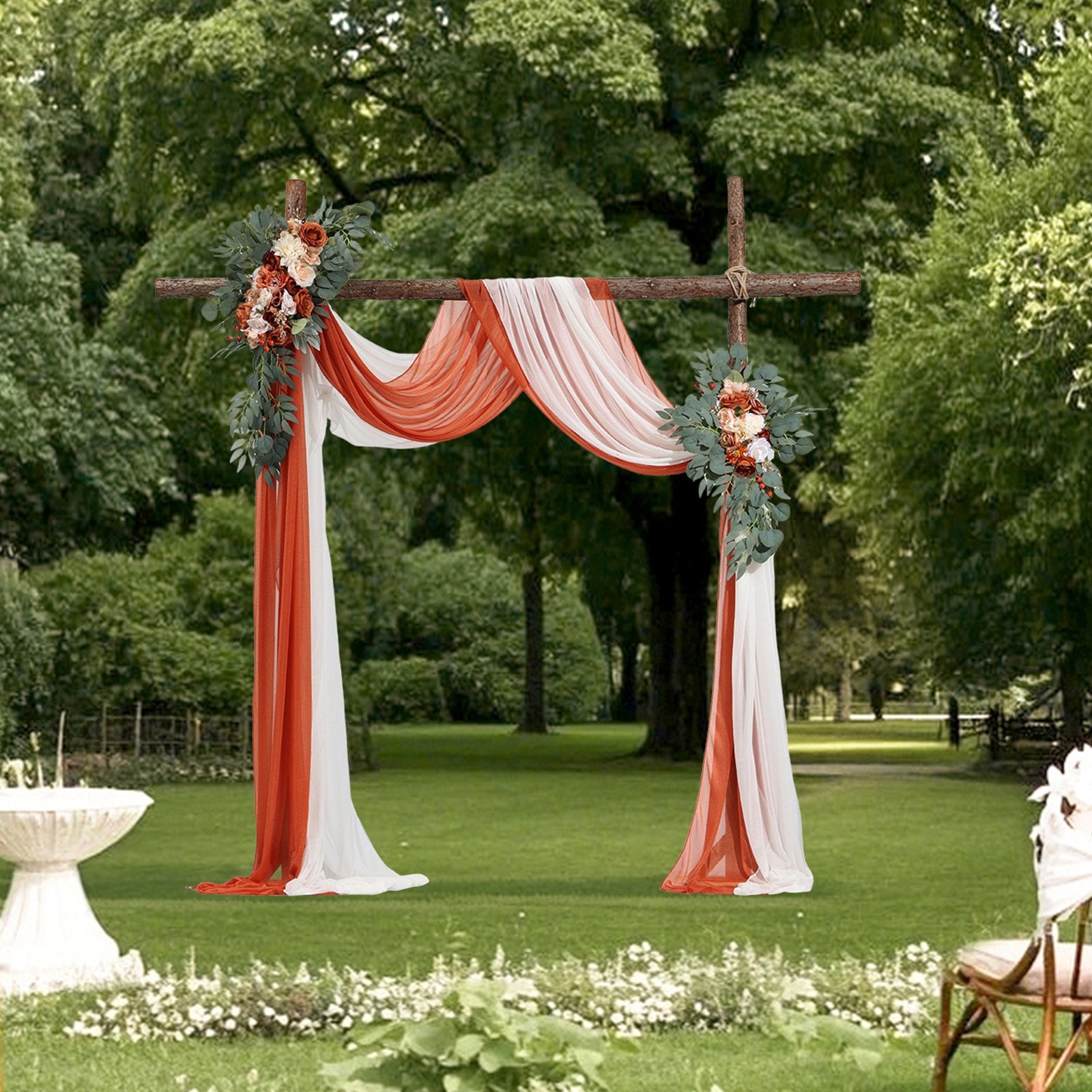Artificial Wedding Arch Flowers Kit, Orange 4Pack with Drapes for Ceremony Decor