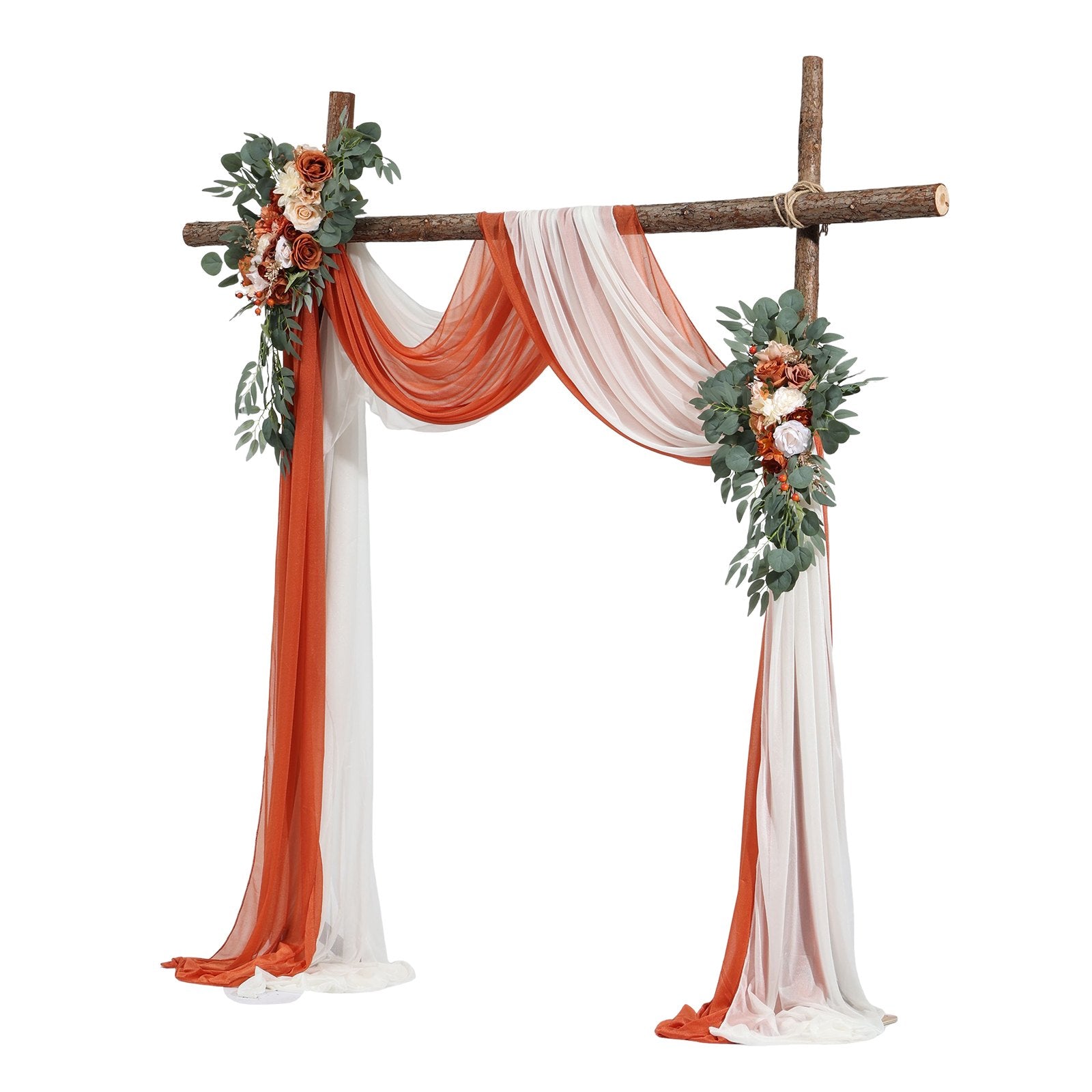 Artificial Wedding Arch Flowers Kit, Orange 4Pack with Drapes for Ceremony Decor