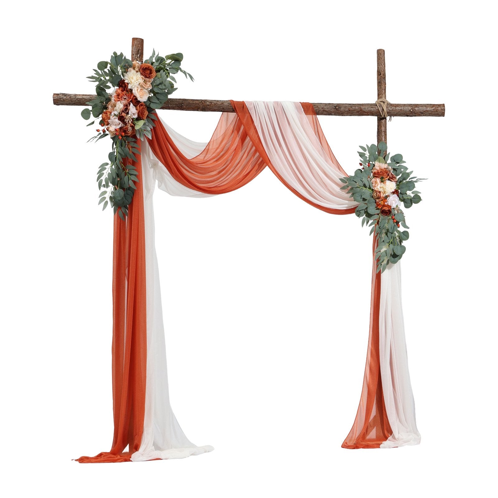 Artificial Wedding Arch Flowers Kit, Orange 4Pack with Drapes for Ceremony Decor