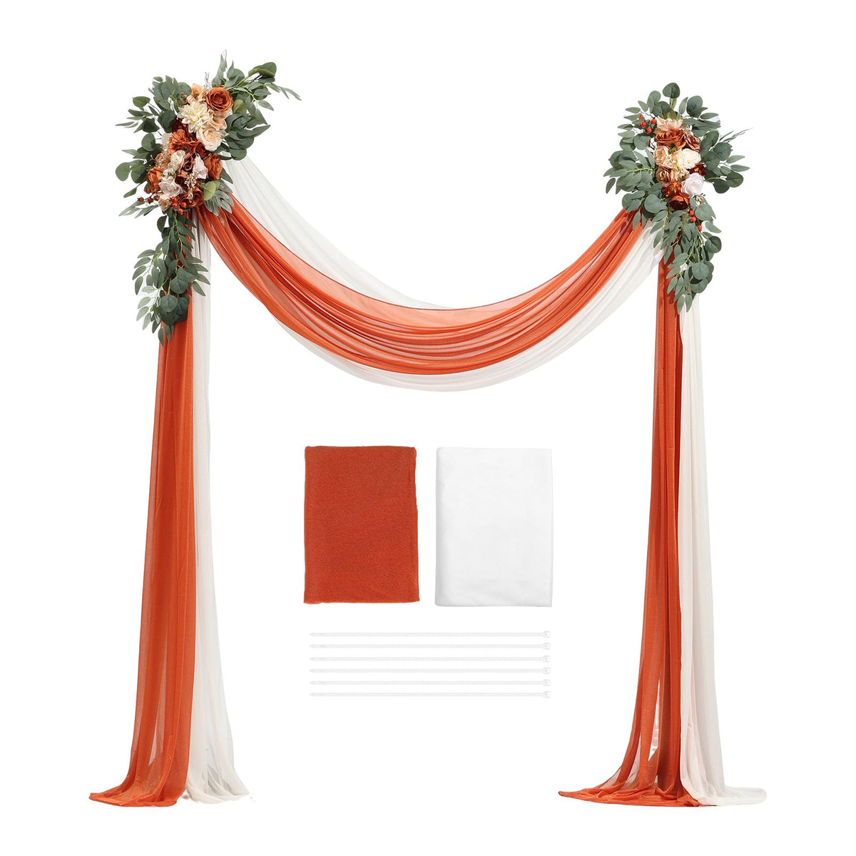Artificial Wedding Arch Flowers Kit, Orange 4Pack with Drapes for Ceremony Decor
