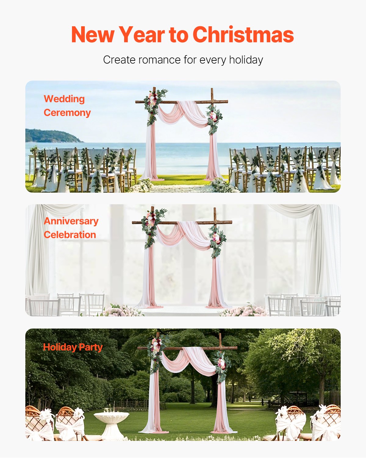 Artificial Wedding Arch Flowers Kit, Pink 4-Pack with Drapes for Ceremony Decor