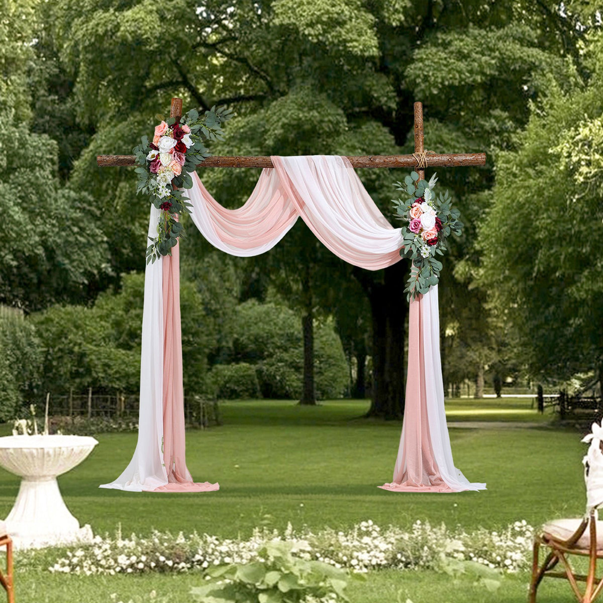 Artificial Wedding Arch Flowers Kit, Pink 4-Pack with Drapes for Ceremony Decor