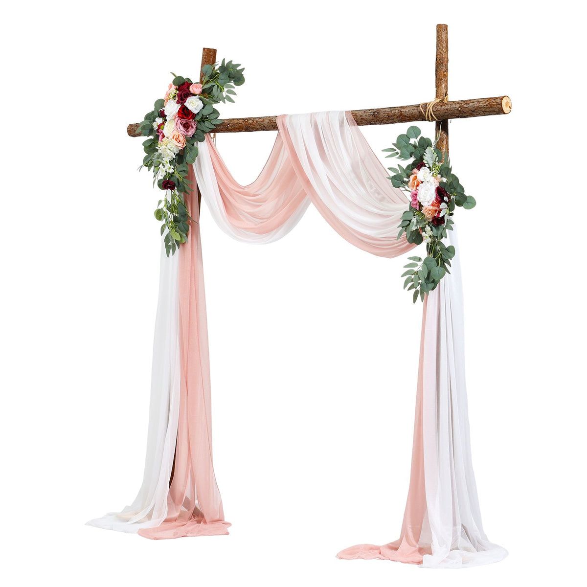 Artificial Wedding Arch Flowers Kit, Pink 4-Pack with Drapes for Ceremony Decor