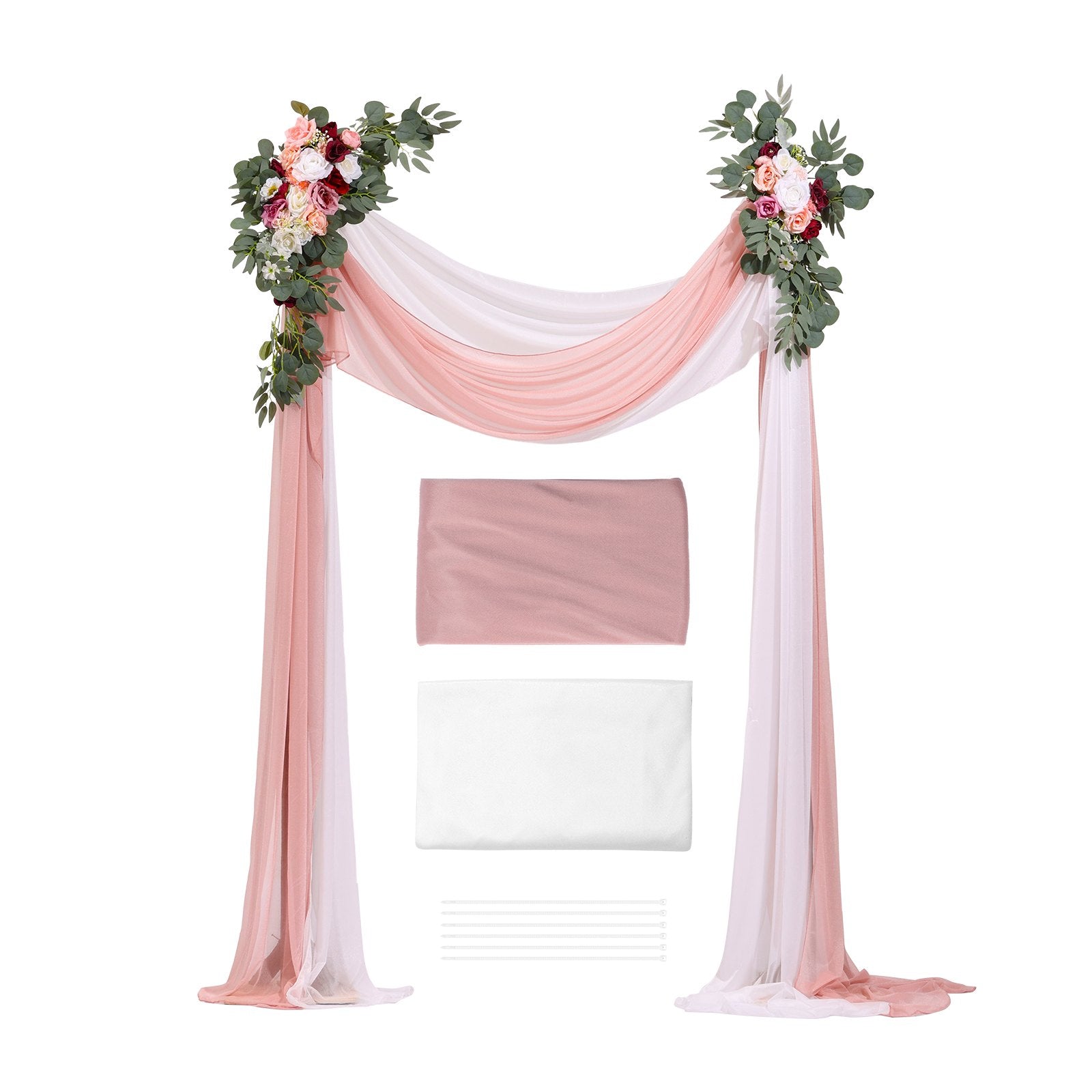 Artificial Wedding Arch Flowers Kit, Pink 4-Pack with Drapes for Ceremony Decor