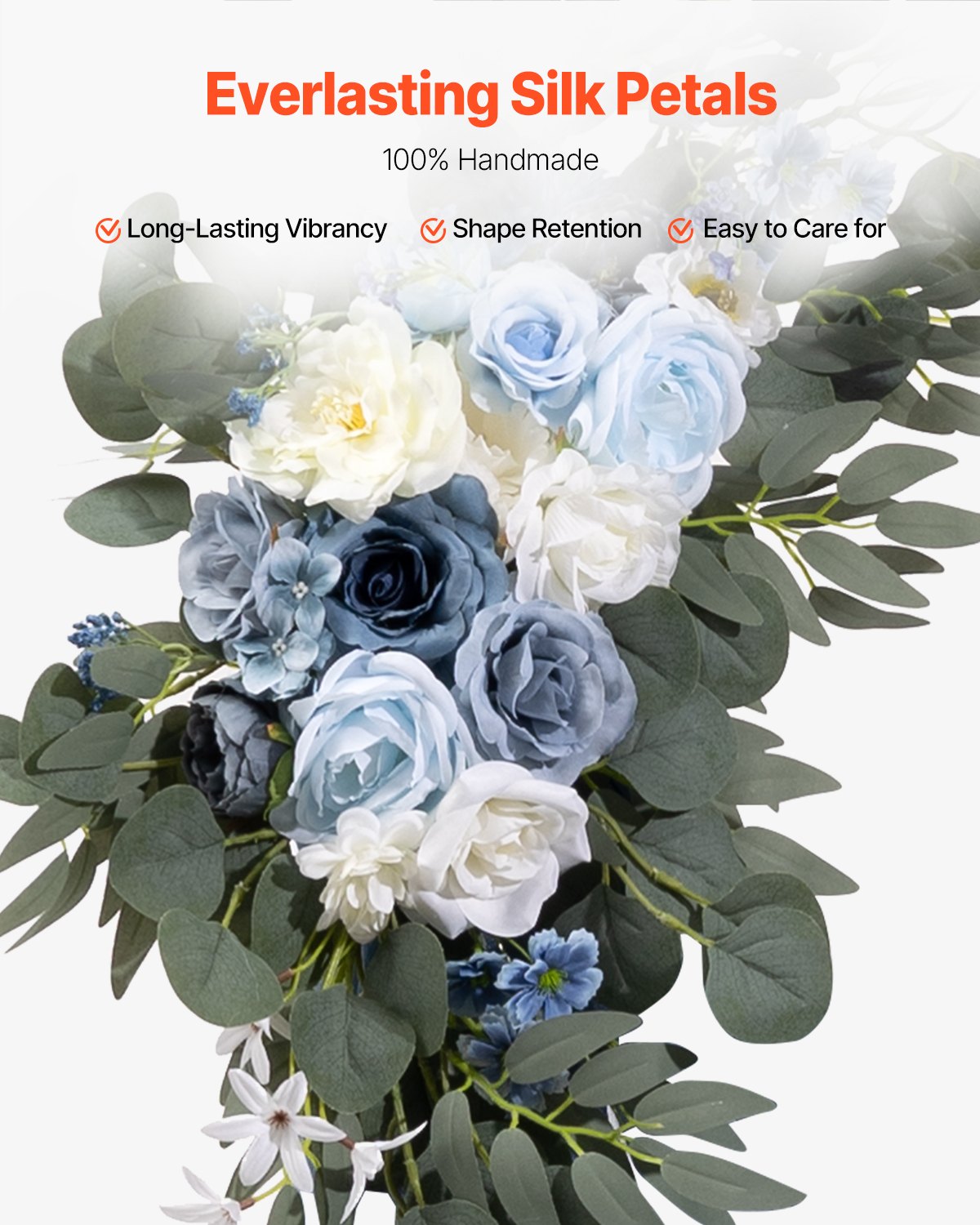 Artificial Wedding Arch Flowers Kit, Blue 4-Pack with Drapes for Ceremony Decor
