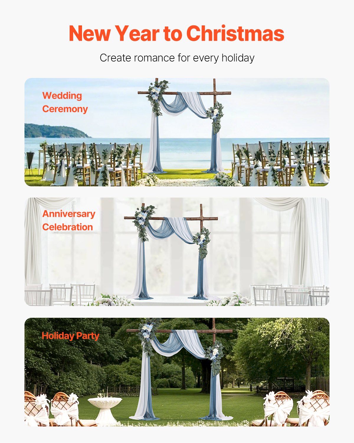 Artificial Wedding Arch Flowers Kit, Blue 4-Pack with Drapes for Ceremony Decor