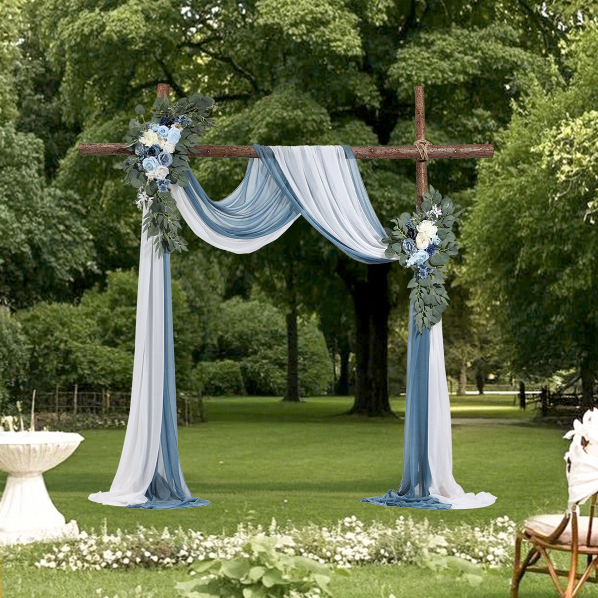 Artificial Wedding Arch Flowers Kit, Blue 4-Pack with Drapes for Ceremony Decor