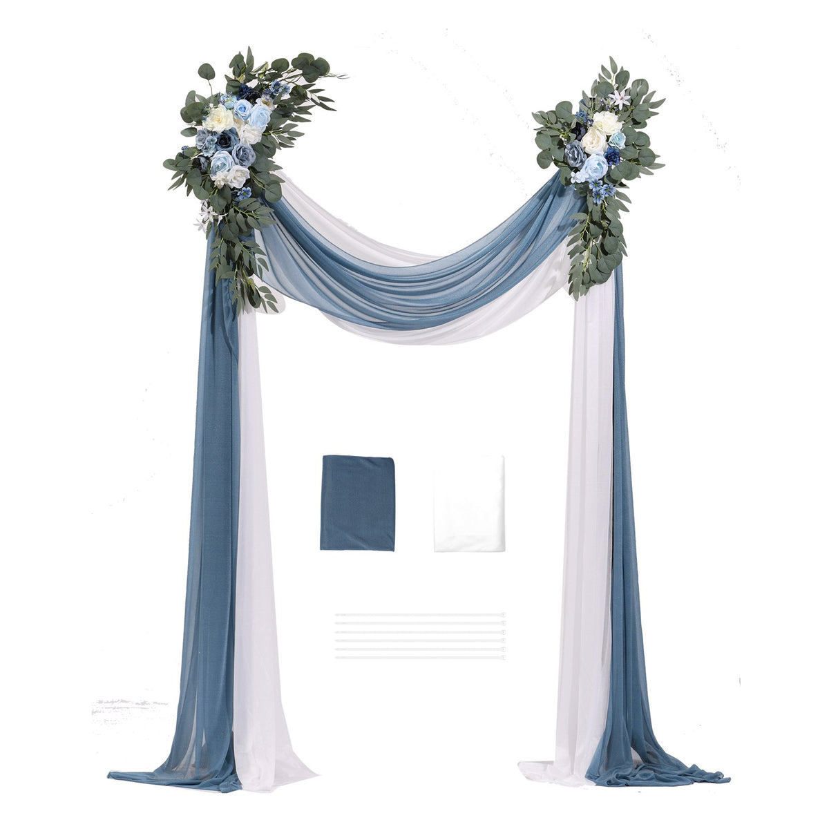 Artificial Wedding Arch Flowers Kit, Blue 4-Pack with Drapes for Ceremony Decor