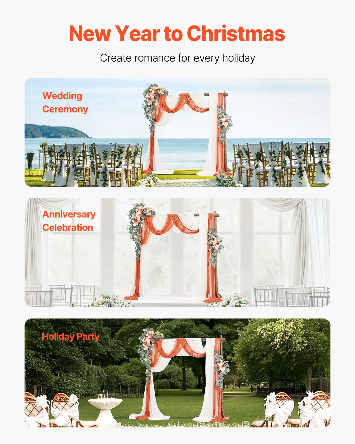 Artificial Wedding Arch Flowers Kit, Orange 5Pack with Drapes for Ceremony Decor