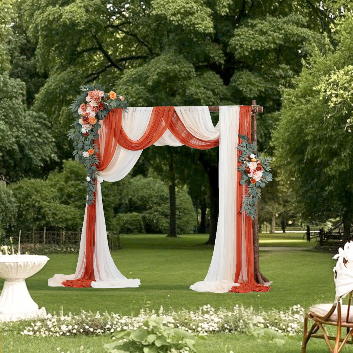 Artificial Wedding Arch Flowers Kit, Orange 5Pack with Drapes for Ceremony Decor