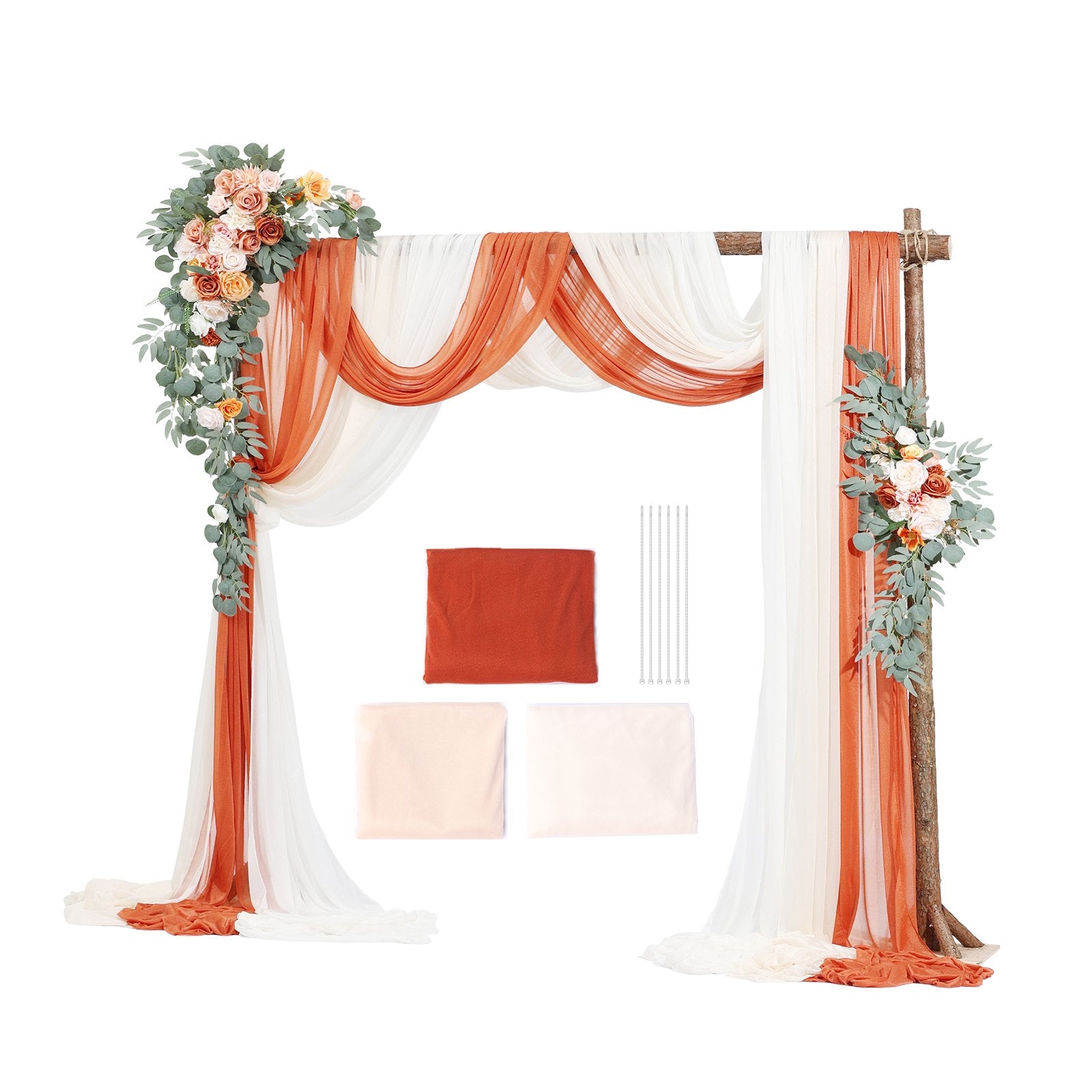 Artificial Wedding Arch Flowers Kit, Orange 5Pack with Drapes for Ceremony Decor