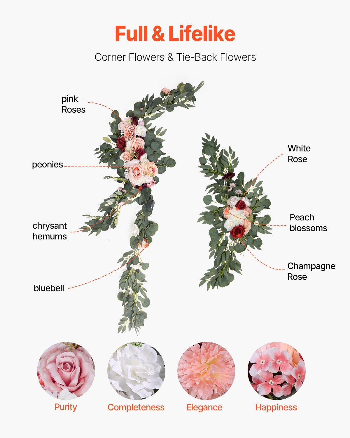 Artificial Wedding Arch Flowers Kit, Pink 5-Pack with Drapes for Ceremony Decor