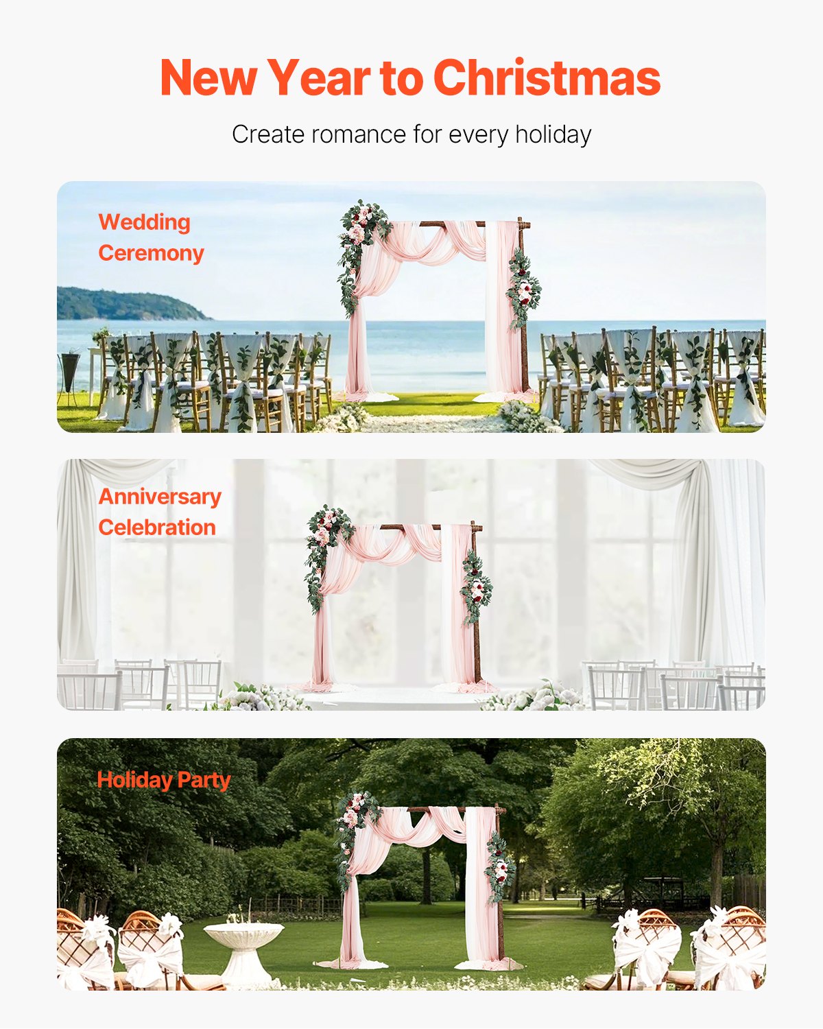 Artificial Wedding Arch Flowers Kit, Pink 5-Pack with Drapes for Ceremony Decor